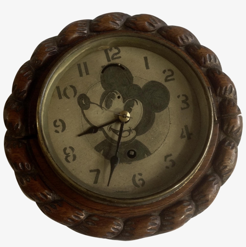Rare Vintage Mickey Mouse Face Clock Hand Carved Wood - Quartz Clock, transparent png