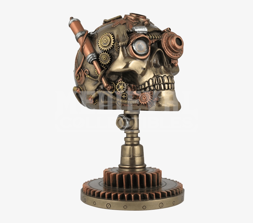 Steampunk Skull On Gear Stand - Zeckos Bronze / Copper Finished Steampunk Skull Statue, transparent png