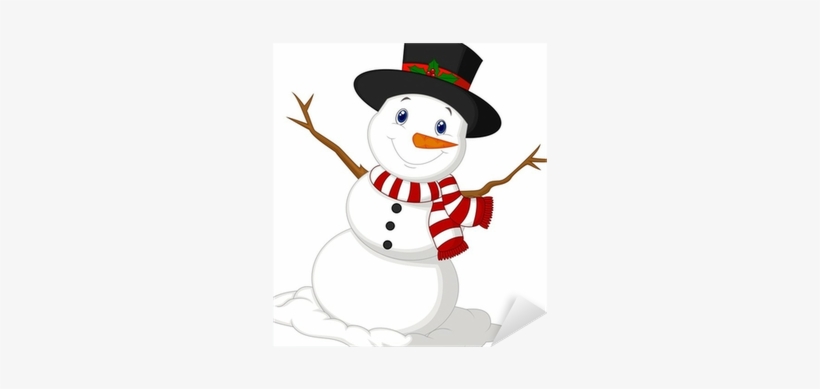 Christmas Snowman Wearing A Hat And Red Scarf Sticker - Muñeco De Nieve Navidad Vector, transparent png