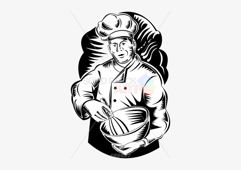 Stock Illustration Of Old Fashioned Cartoon Rendition - Greeting Card Universe Baker Chef Cook Mixing Bowl, transparent png