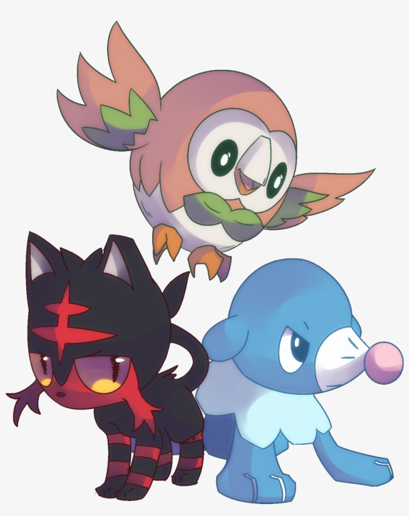 Litten , Rowlet, And Popplio - Litten Rowlet And Popplio, transparent png