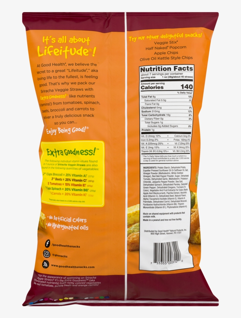 Good Health® Veggie Straws, Sriracha - Good Health Veggie Straws, transparent png