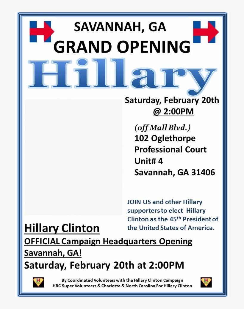 Grand Opening Of Hillary Clinton Official Savannah - Imagens Para Facebook, transparent png