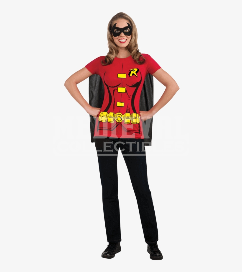 Womens Robin Cape T-shirt With Eye Mask - Women's Robin T-shirt With Cape Costume, transparent png