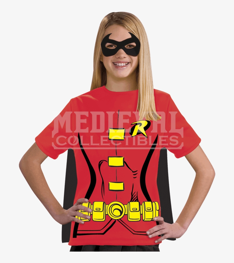 Girls Robin Cape T-shirt With Mask - Robin T Shirt Costumes, transparent png