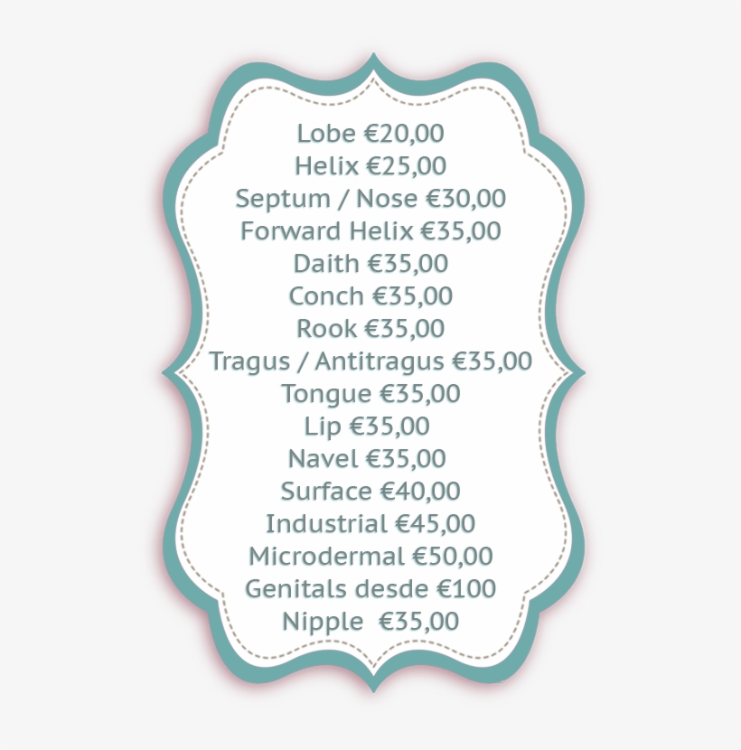 Piercing Pricelist En - Body Piercing, transparent png