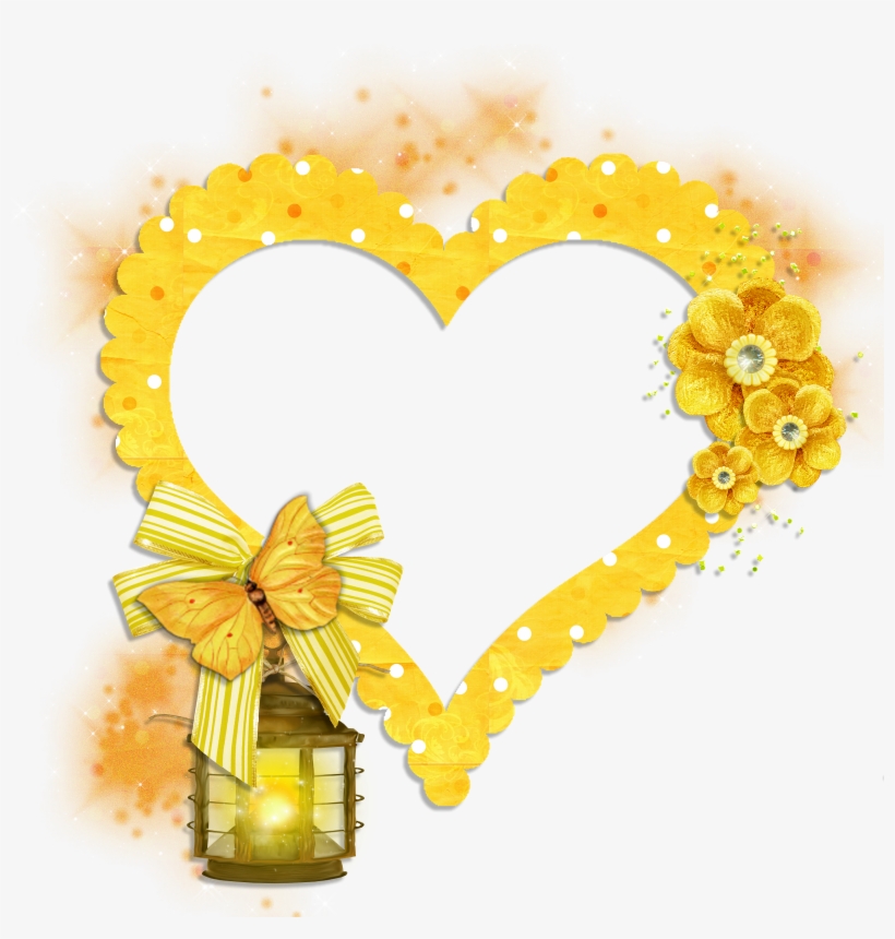Transparent Frame Yellow Heart With Butterfly Flowers - Png Butterfly Frame, transparent png