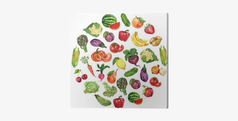 Watercolor Set With Fruits And Vegetables Canvas Print - 野菜ソムリエ公式ガイドブック [書籍], transparent png