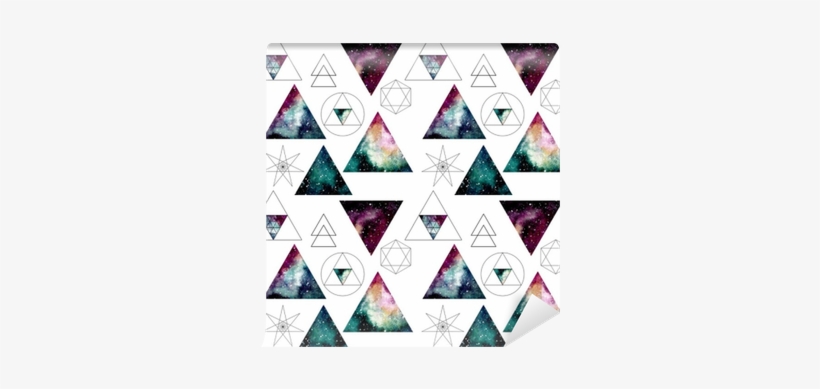 Pattern With Watercolor Nebula In Triangles And Sacred - Geometry, transparent png
