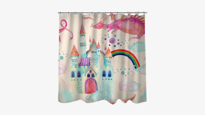 Watercolor Fairy Tale Seamless Pattern With Cute Dragon, - Patchwork, transparent png