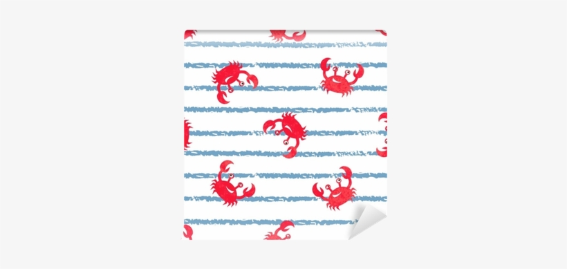 Striped Seamless Pattern With Cute Watercolor Crabs - Watercolor Painting, transparent png