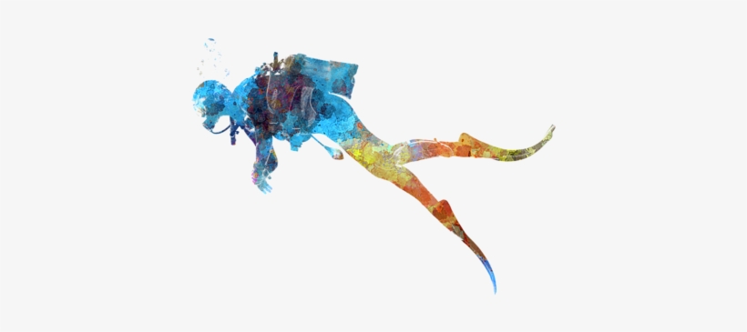 Bleed Area May Not Be Visible - Man Scuba Diver 01 In Watercolor, transparent png