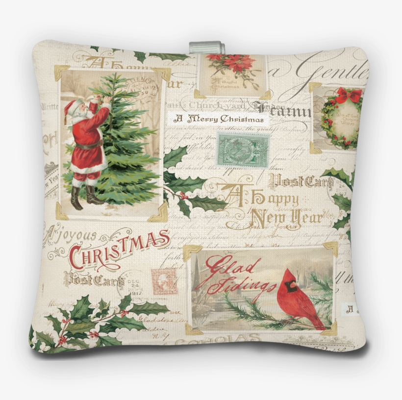 Postcards & Holly Square Poofy Fabric Sachet - Christmas Day, transparent png