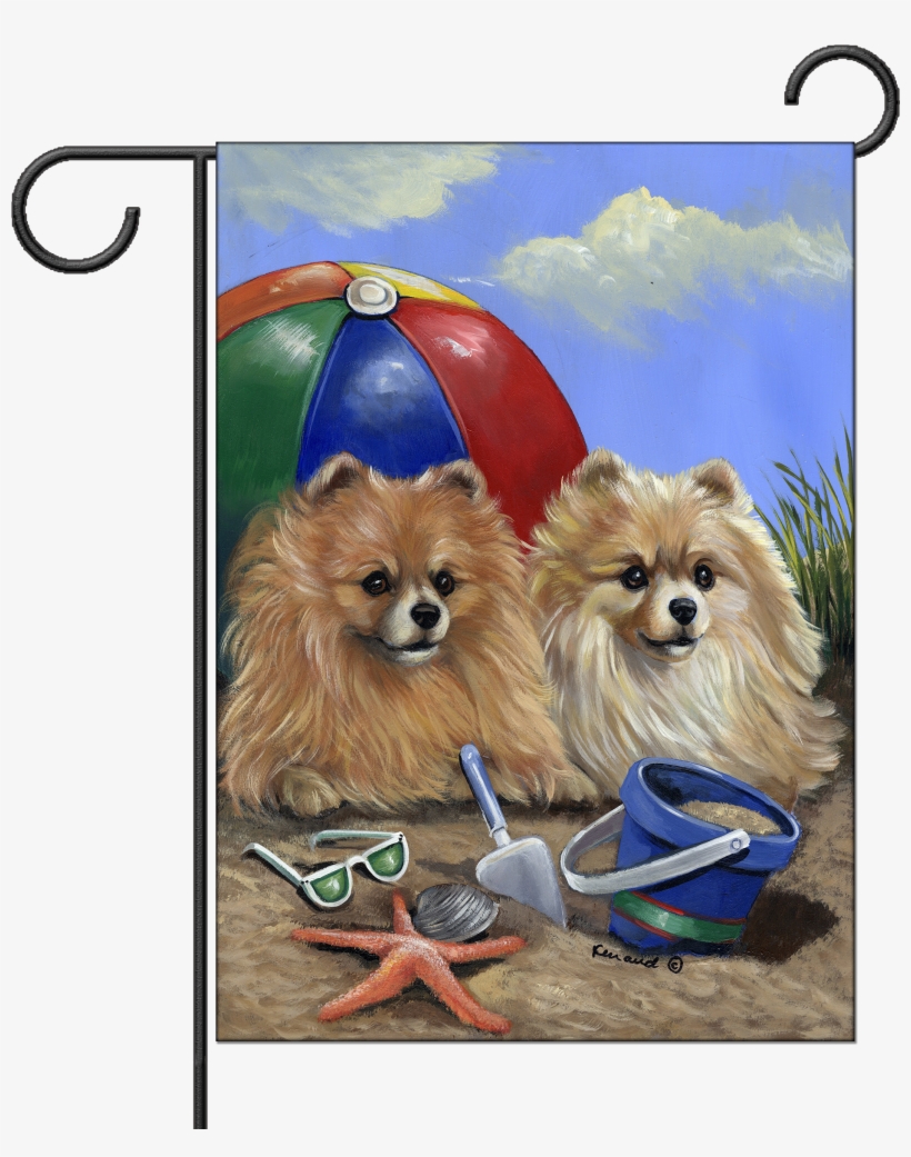 Pomeranian Beach Garden Flag - Precious Pet Paintings 3.33-ft X 2.33-ft Pomeranian, transparent png