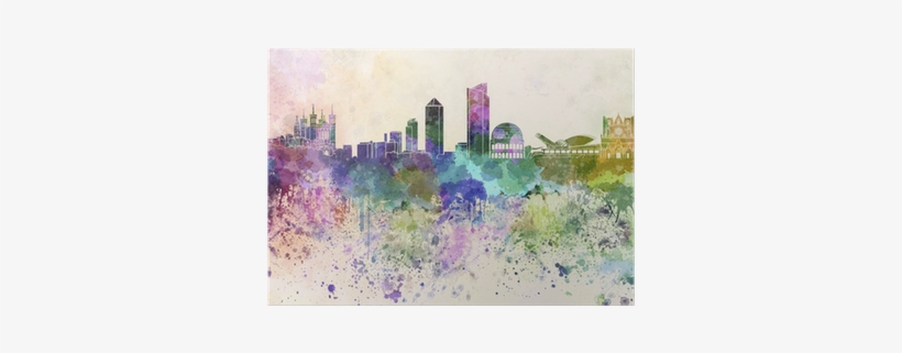 Lyon Skyline In Watercolor Background Poster • Pixers® - Watercolor Vintage Backgrounds Blue, transparent png