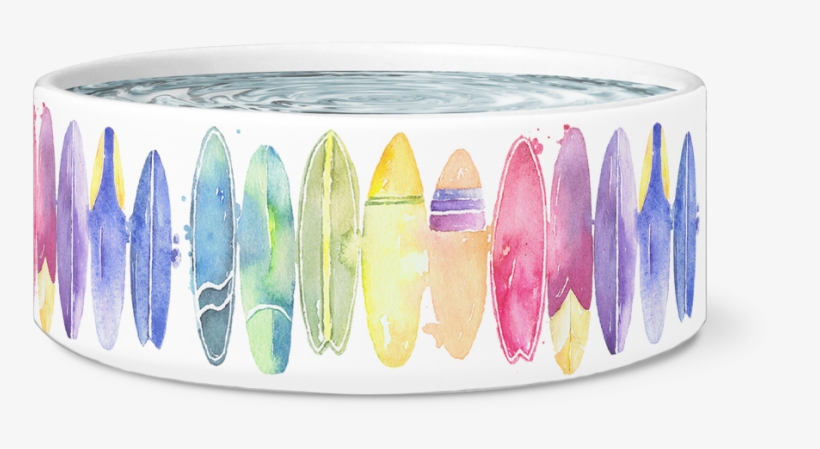 Load Image Into Gallery Viewer, Surfboard Dog Bowl, - Watercolor Painting, transparent png