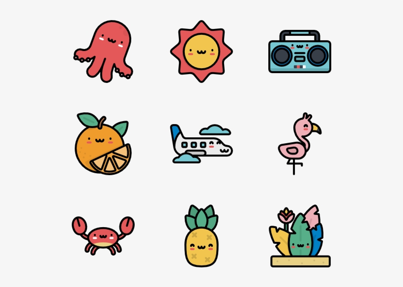 Kawaii Summer Characters - Massage Icons, transparent png