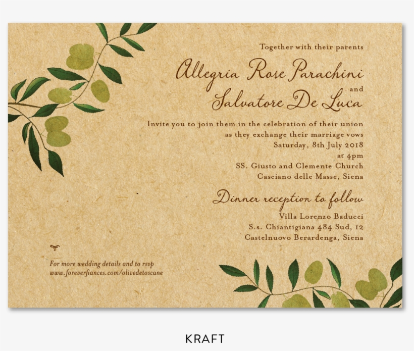 Olive Invitation On Kraft Paper - Wedding Invitation, transparent png