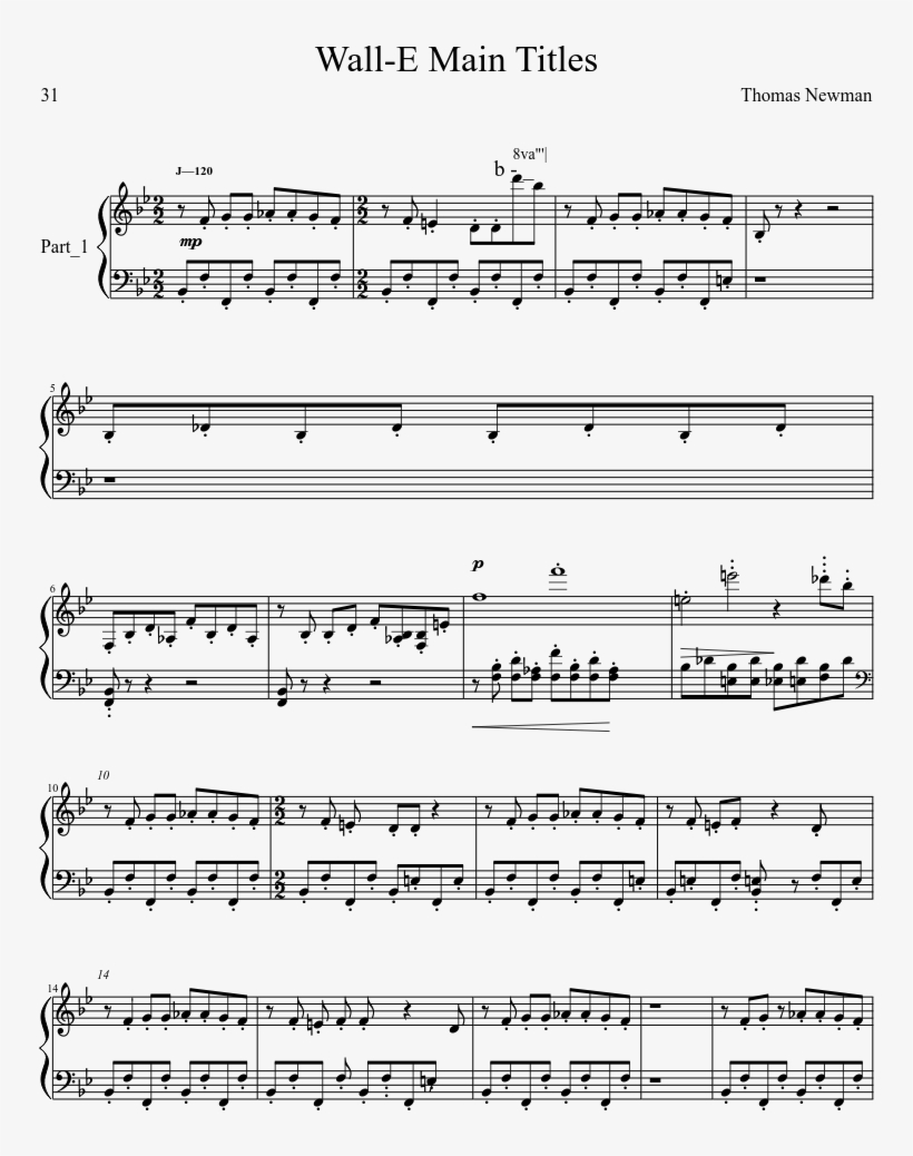 Wall-e Main Titles Sheet Music Composed By Thomas Newman - Steve Barakatt Flying Sheet, transparent png