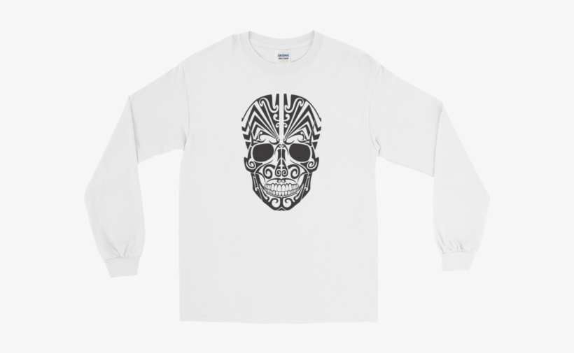 Halloween Tattoo Skull Long Sleeve T-shirt White Unisex - White Long Sleeve T Shirt Png, transparent png