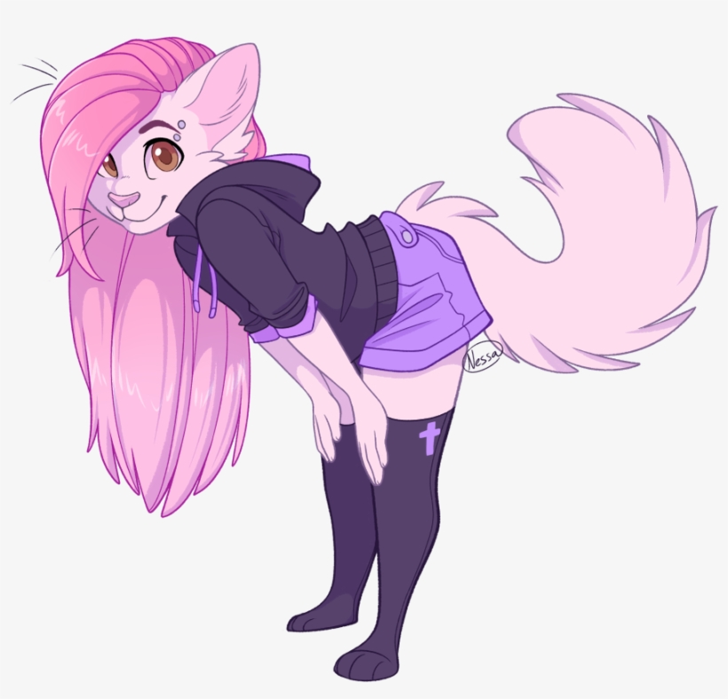 Png Free Library Pastel Cat By Strawberryneko Fur Affinity - Furry With Pink Hair, transparent png