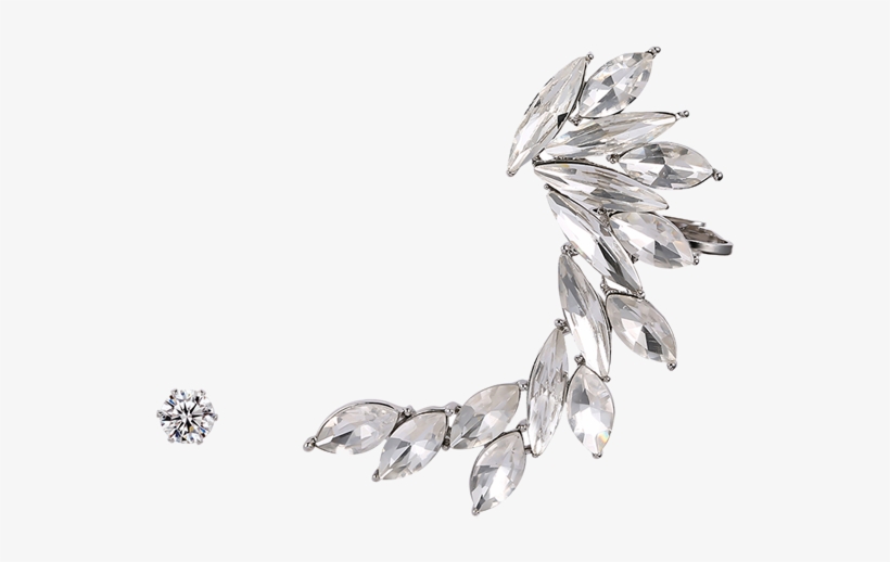 208800701 Leaf Rhinestone Ear Cuff And Stud Earring - Leaf Rhinestone Ear Cuff And Stud Earring - Silver, transparent png