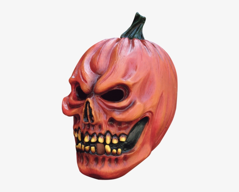 Scary Pumpkin Mask Orange With Green Stem And Yellow - Png Scary Pumpkin Head, transparent png
