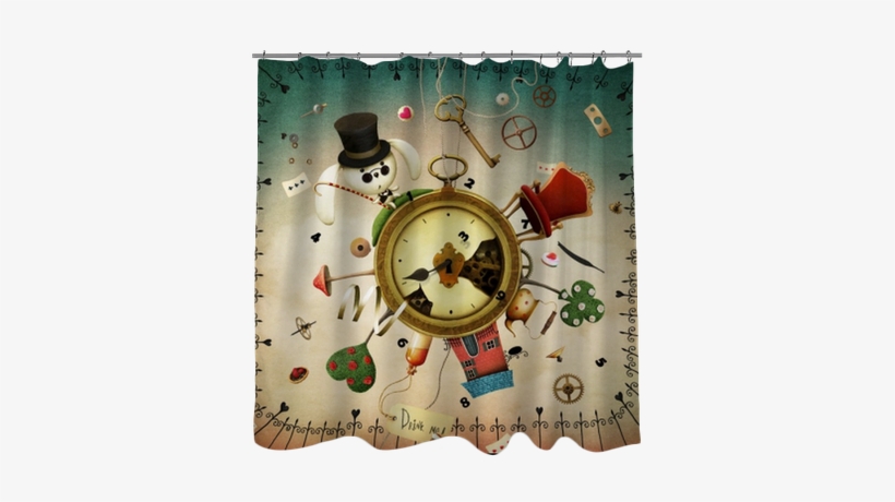 Fantasy Illustration Of Fairy Tale Alice In Wonderland - Red Orange Graphic Art Themed Shower Curtain Polyester, transparent png