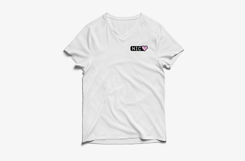 White 8-bit Heart V Neck Tee - T-shirt, transparent png