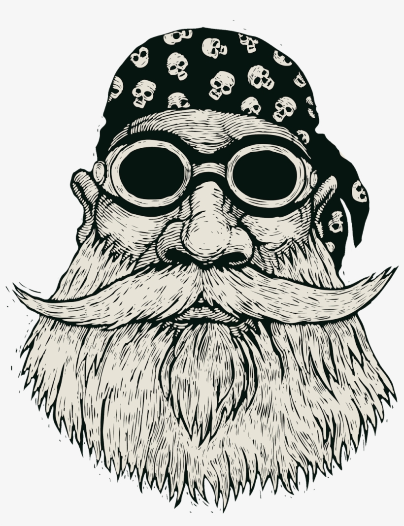 Clipart Freeuse Adult Punk Rocker Or Mask With Moustache - Bearded Biker Drawing, transparent png