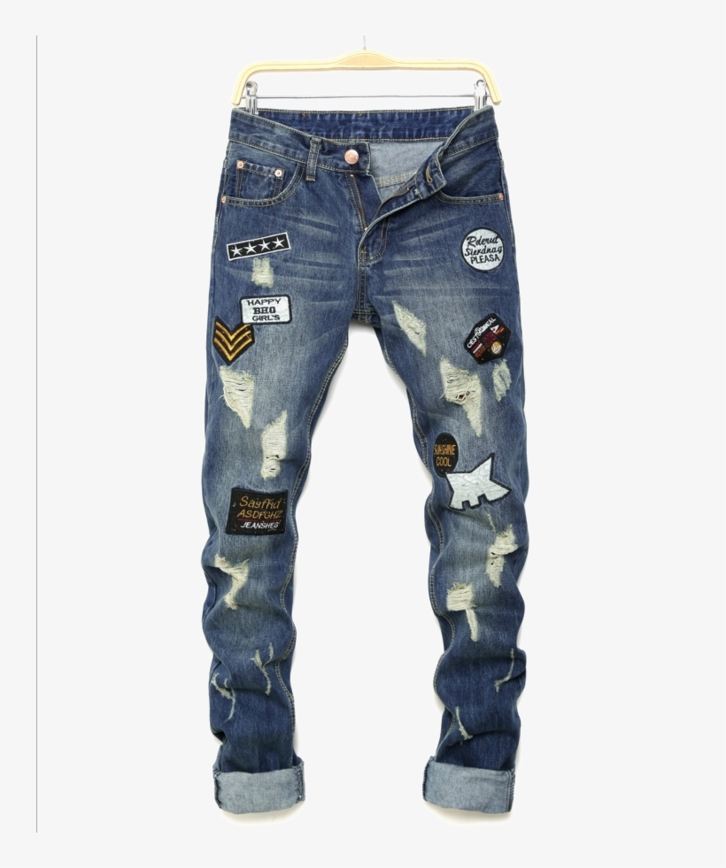 Biker Jeans Png Transparent Image - Pantalones Con Parches Hombre, transparent png