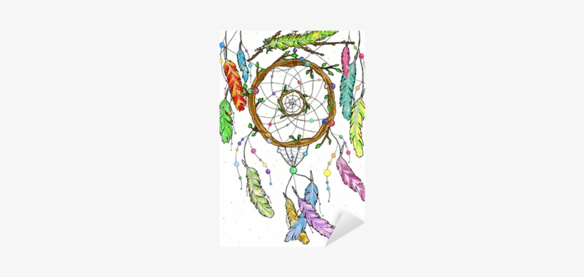 Hand Drawn Watercolor Dream Catcher From Tree Branches - Dibujo De Plumas Y Atrapasueños, transparent png