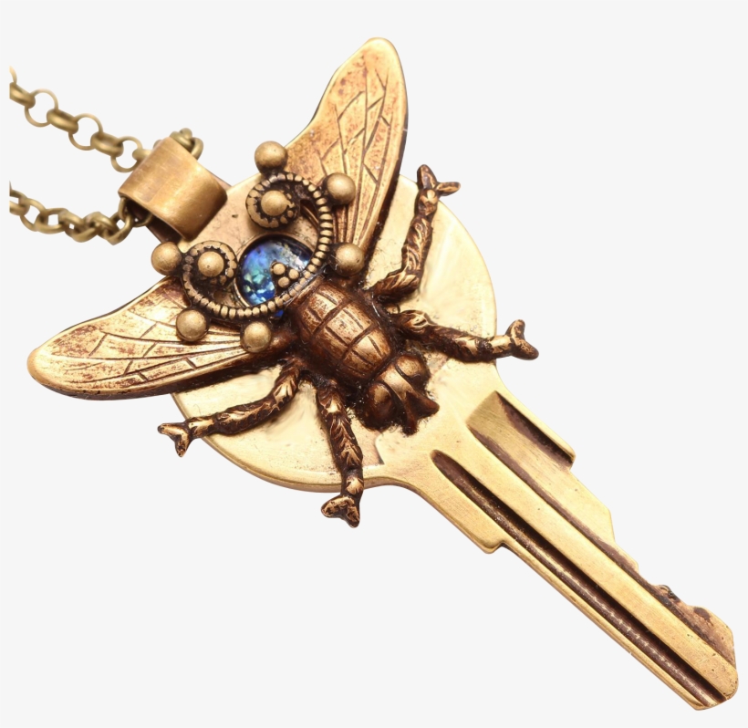Insect Jewelry, Art Nouveau Style Necklace, Key Necklace, - Necklace, transparent png
