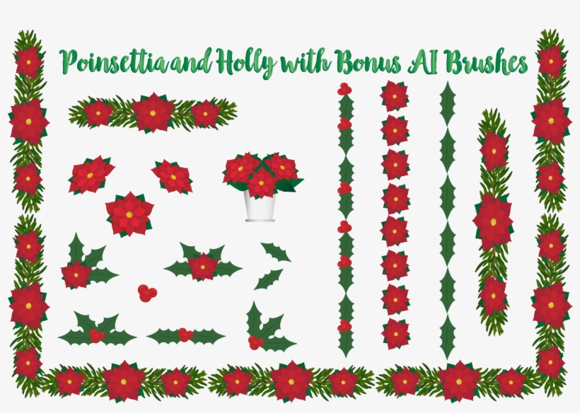 Poinsettias And Holly Elements Example Image, transparent png