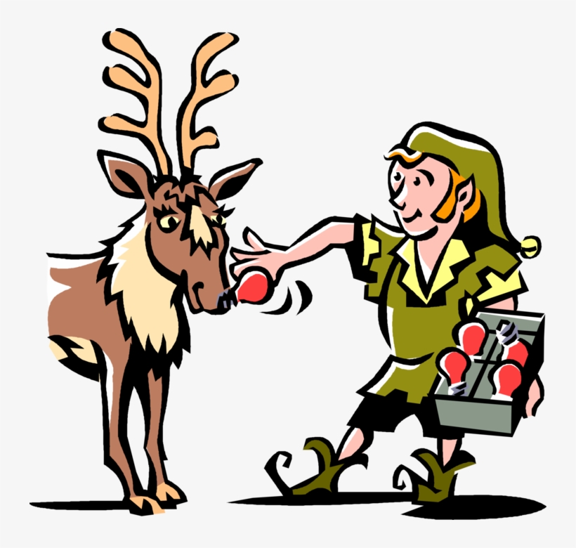 Elf Putting On Rudolph's Red Nose Royalty Free Vector, transparent png