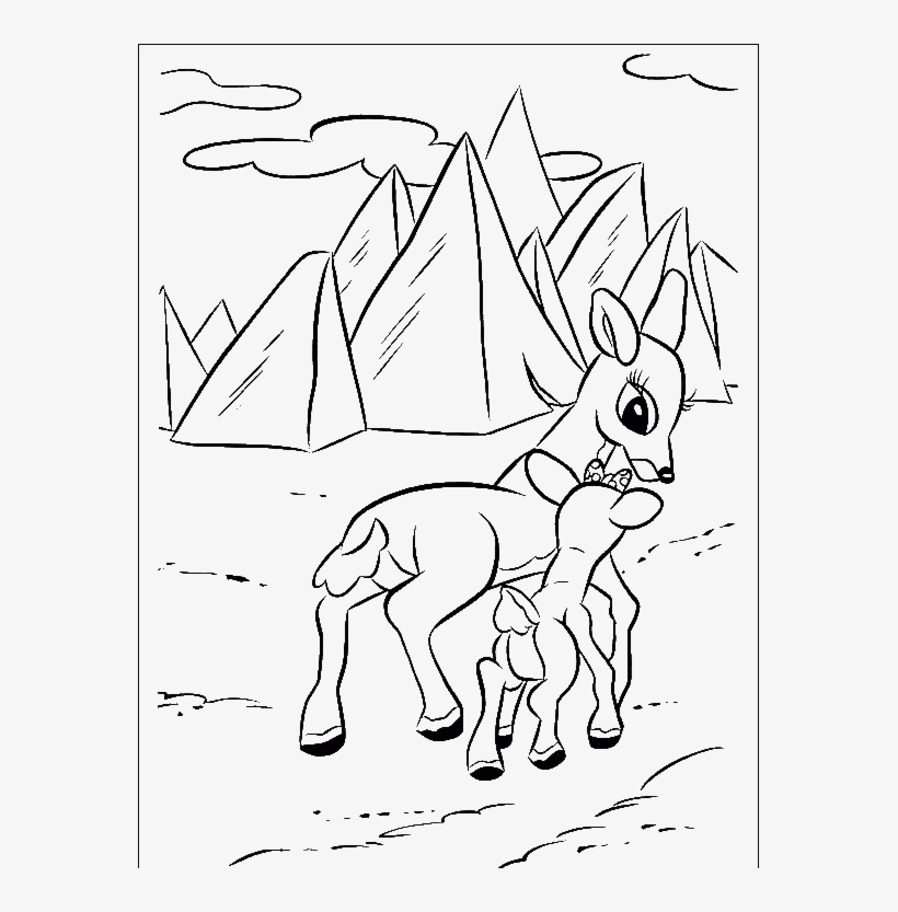 Baby Rudolph With Her Mother Coloring Pages - Coloring Book, transparent png