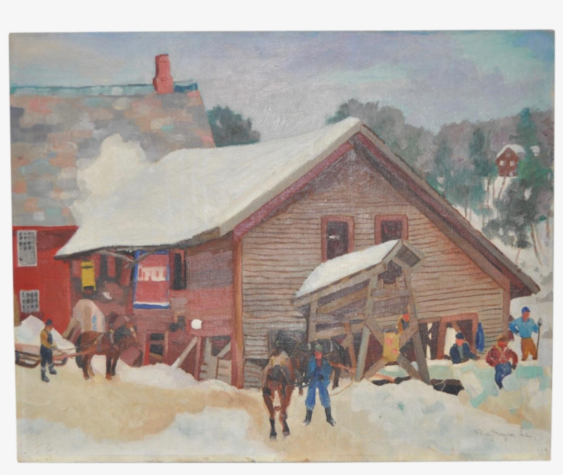 Impressionist Winter Farm Landscape 1940s - Painting, transparent png