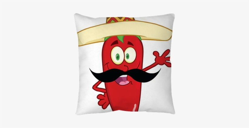 Chili Pepper With Mexican Hat And Mustache Waving For - Chilli Cartoon, transparent png