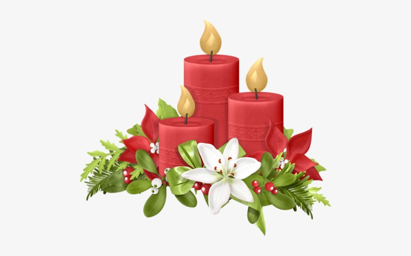 Poinsettias Clipart Vintage Christmas Candle Picture - Candle With Flower Png, transparent png