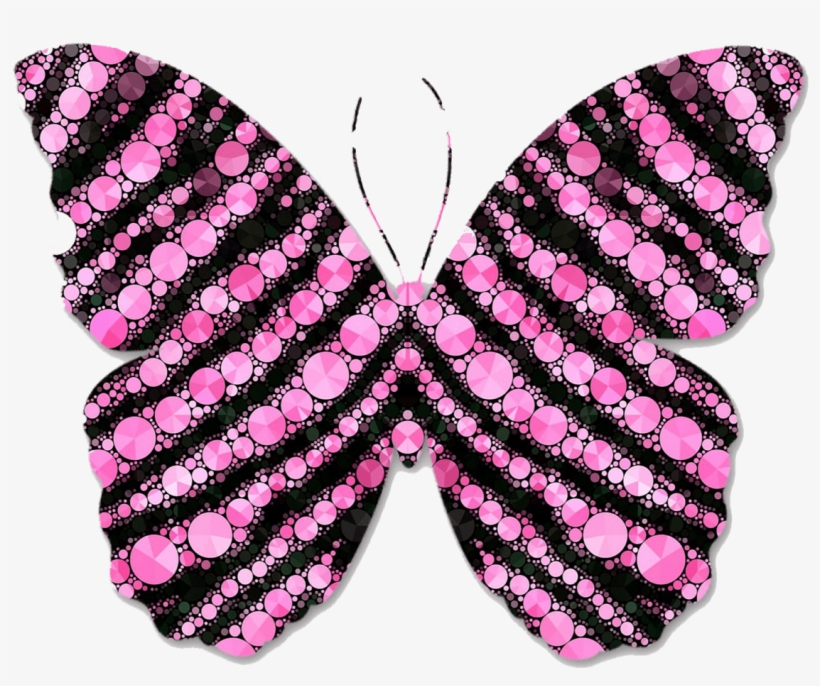 Pink And Black Circles Butterfly Clipart - Imagenes Rosa Y Negro, transparent png