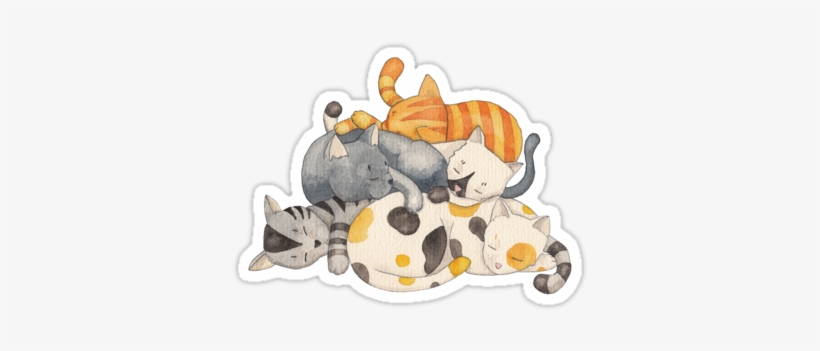 A Tower Of Cats Doing What They Do Best, Sleep Watercolor - Cat Nap (siesta Time) Canvas Print - Small, transparent png