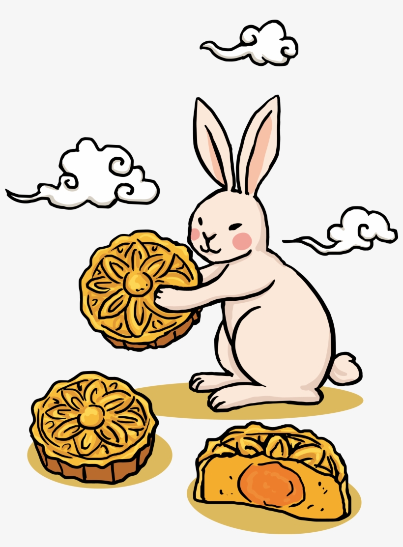 Vector Rabbit Line Art Banner Royalty Free - Moon Cake Festival Rabbit, transparent png