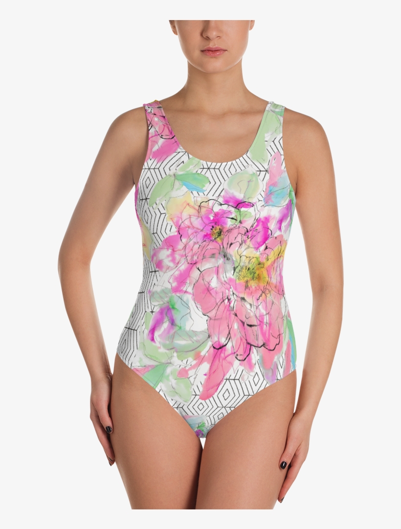 Watercolor Flower Rhombus One-piece Swimsuit - One-piece Swimsuit, transparent png