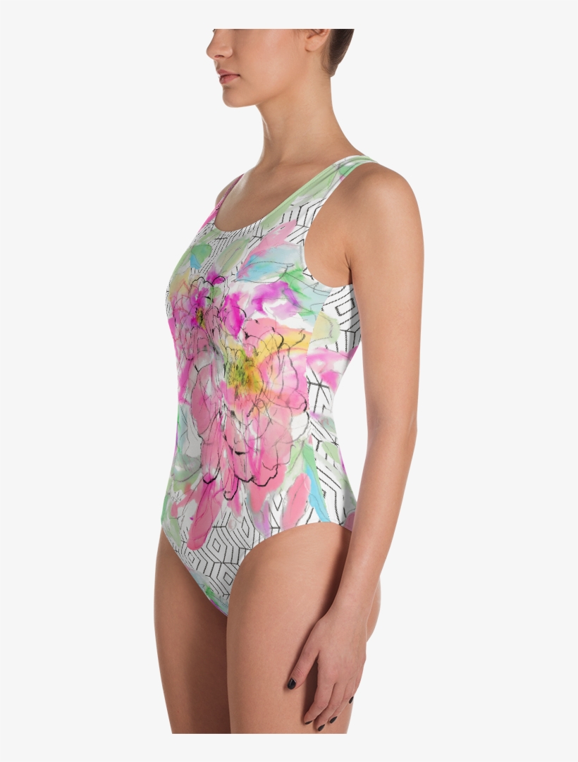 Watercolor Flower Rhombus One-piece Swimsuit - Swimsuit Wife, transparent png