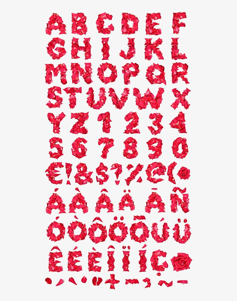 Red Rose Petals Font Alphabet - Petals Font, transparent png