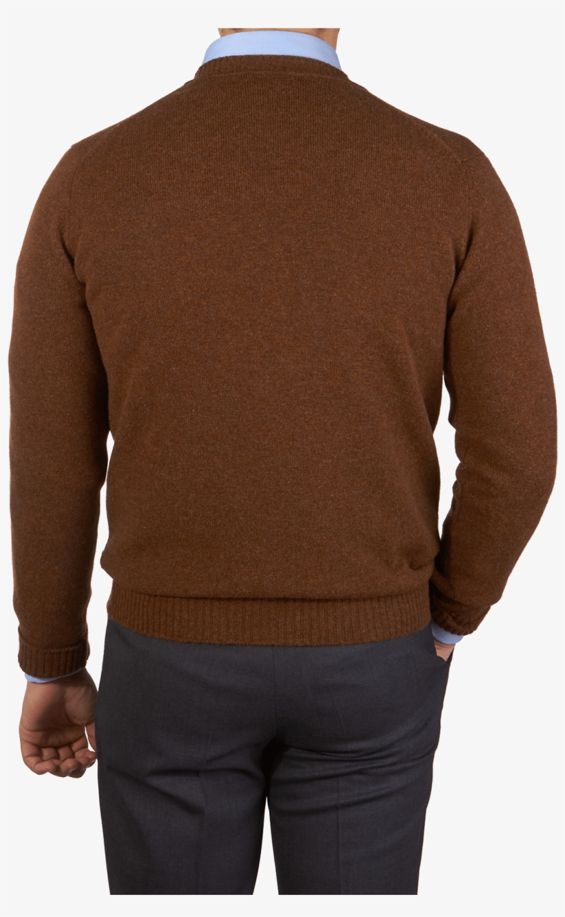 William Lockie Brown Crew-neck Lambswool Sweater Back - Man, transparent png