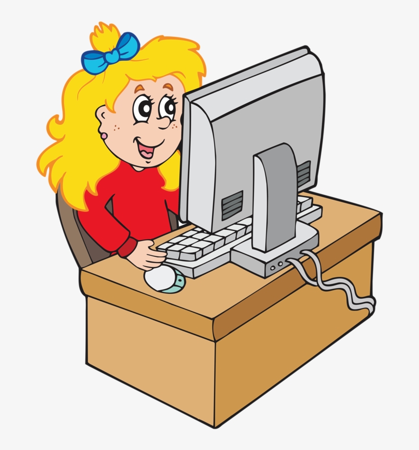 Cartoon Girl Working With Computer Png Pinterest - Cartoon Girl Sitting At Computer, transparent png