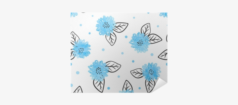 Seamless Pattern With Watercolor Blue Flowers And Black - Watercolor Painting, transparent png