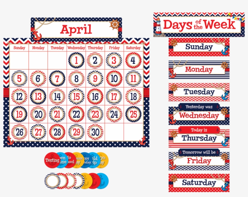 Tcr5492 Nautical Calendar Bulletin Board Display Set - Anchors For Bulletin Board, transparent png