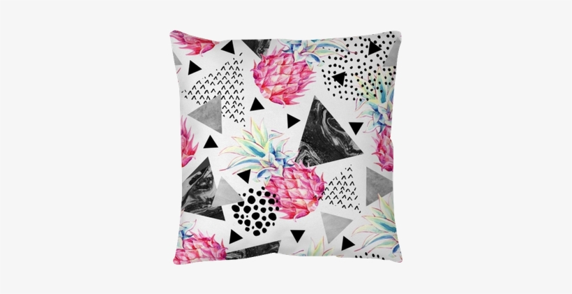 Watercolor Pineapple And Textured Triangles Seamless - Watercolor Pink Pineapple Background, transparent png